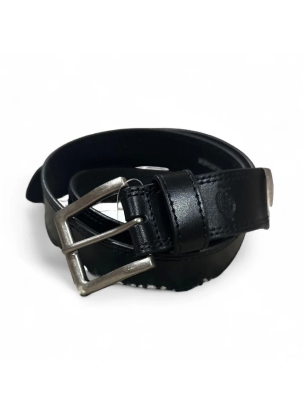 Black Leather Men’s Belt with Silver-Color Buckle Size XL (42-44) [NWT]